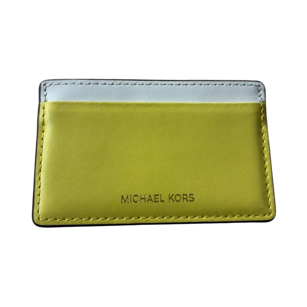 Michael Kors Card Case Holder White and Yellow Leather Slim Wallet
